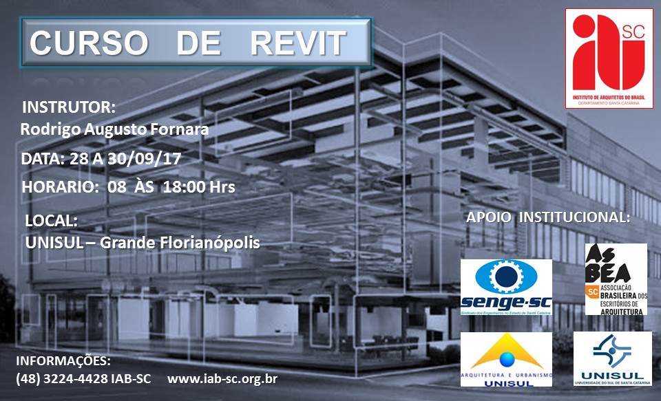 CURSO “REVIT”, 28, 29 e 30 de setembro, Florianópolis/SC