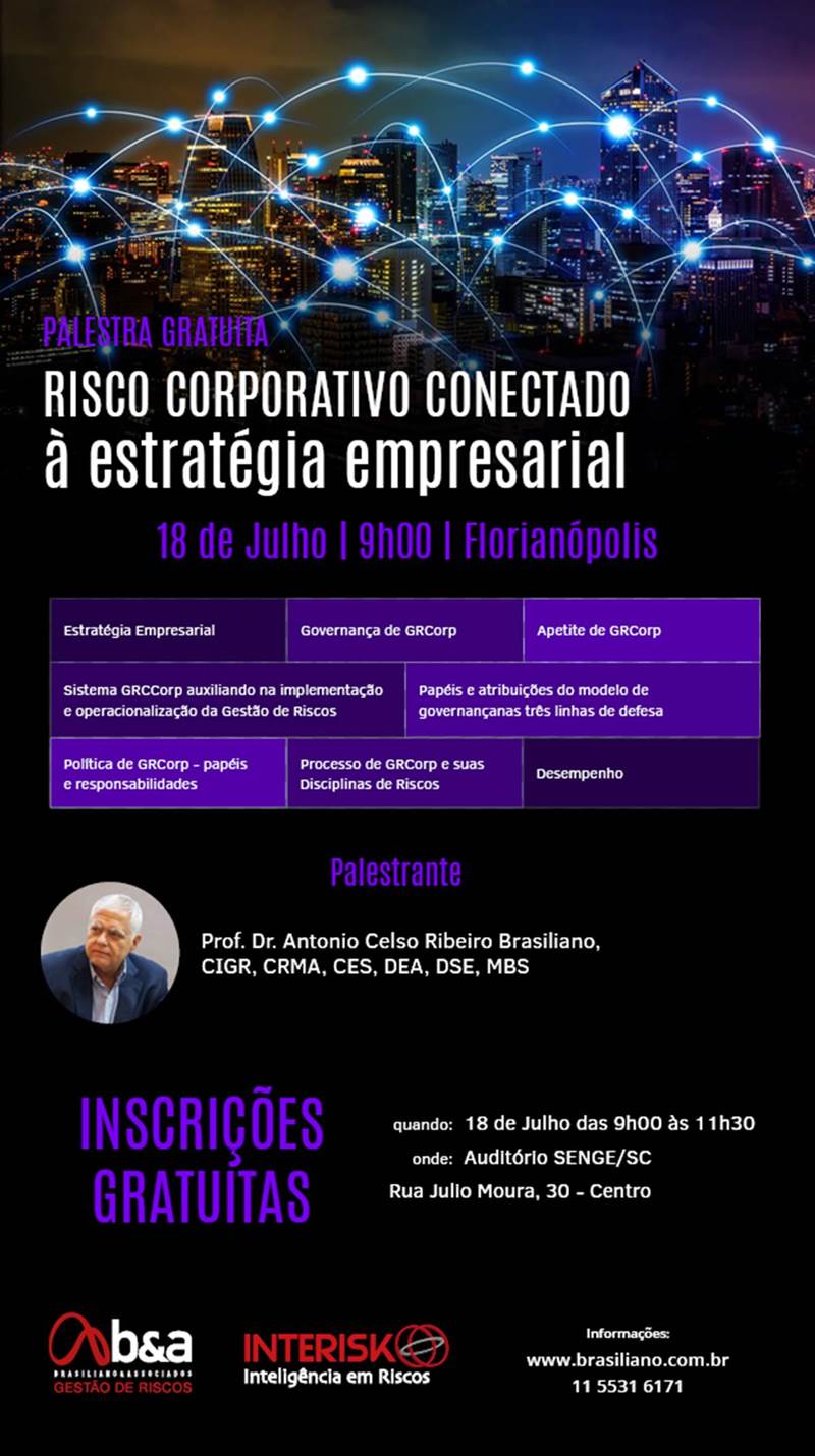Risco Corporativo Conectado à Estratégia Empresarial – dia 18/07 em Florianópolis
