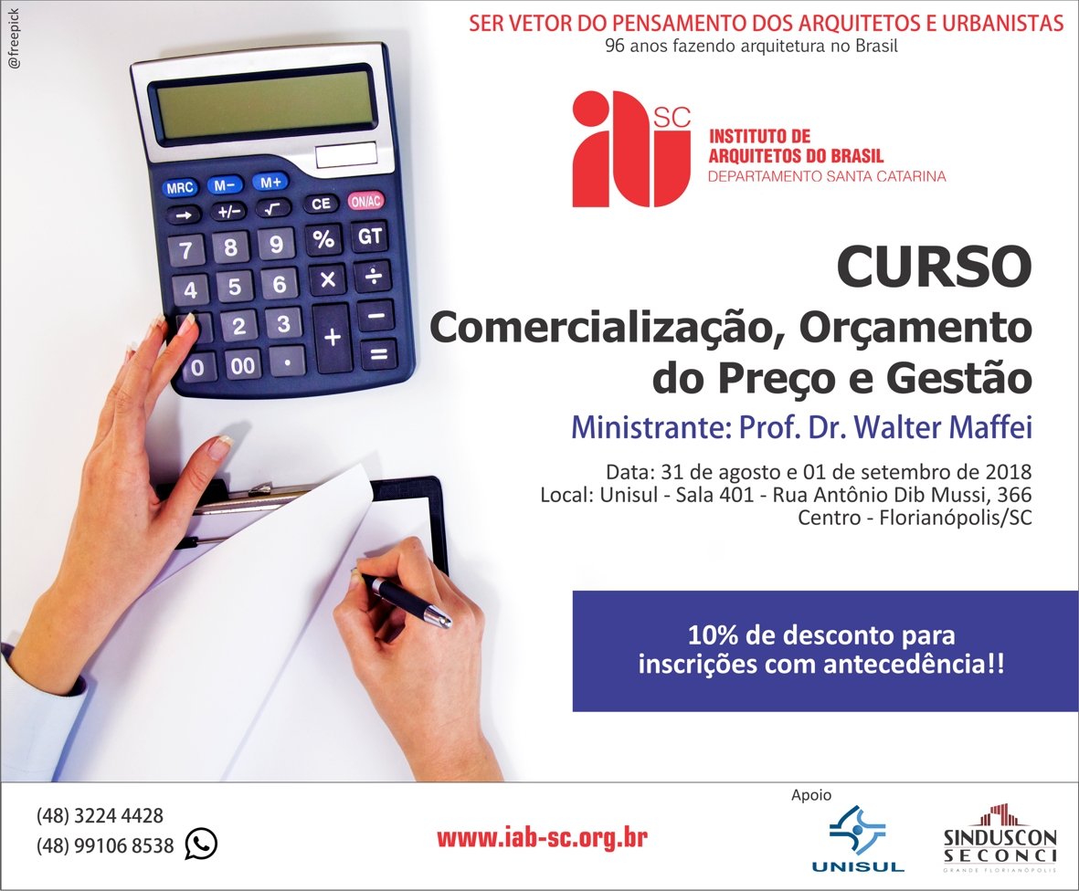 Curso – Projeto: Comercialização, Orçamento do Preço e Gestão, Prof. Dr. Arq. Walter Maffei