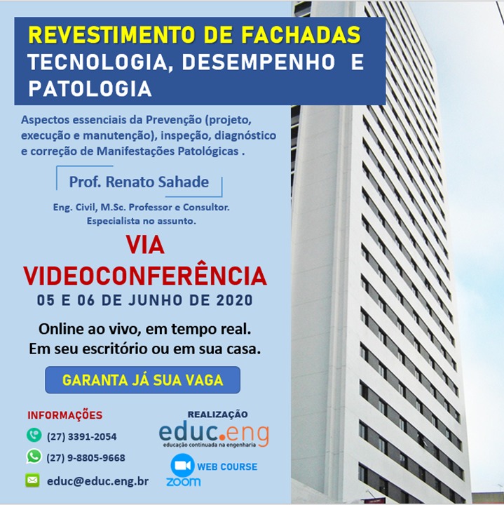 CURSO REVESTIMENTO DE FACHADAS – TECNOLOGIA E PATOLOGIA