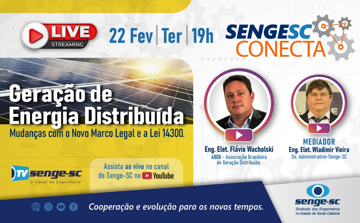 Senge-SC Conecta debate geração de energia distribuída em 22 de fevereiro