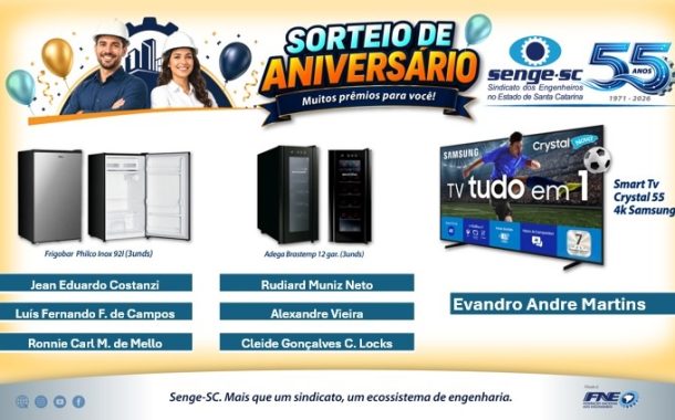 Sorteio especial homenageia associados durante as comemorações dos 55 anos do Senge-SC