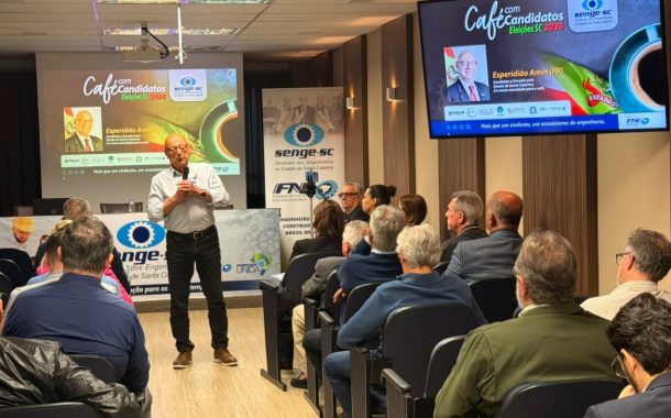 Esperidião Amin discute infraestrutura e propostas da engenharia no Café com Candidatos do Senge-SC